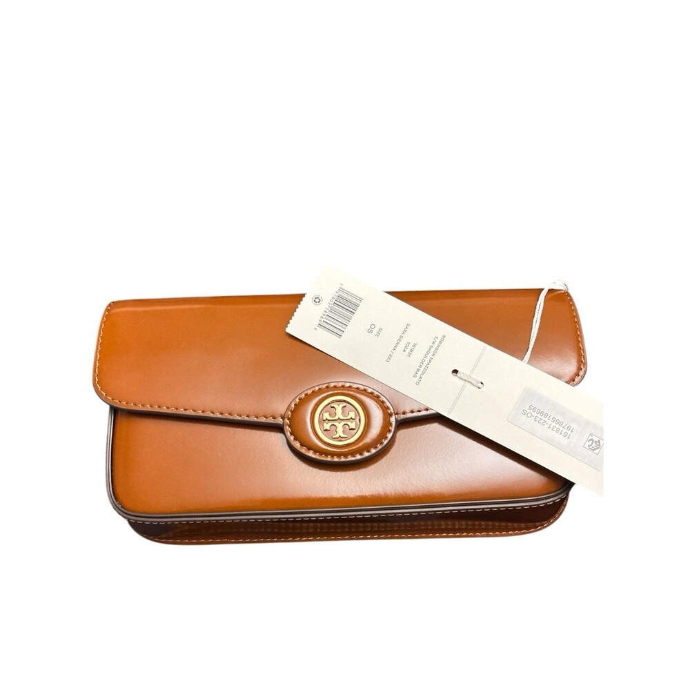 Tory Burch Robinson Spazzolato E/W Rectangular Shoulder Bag Dark Sienna New - Picture 2 of 7